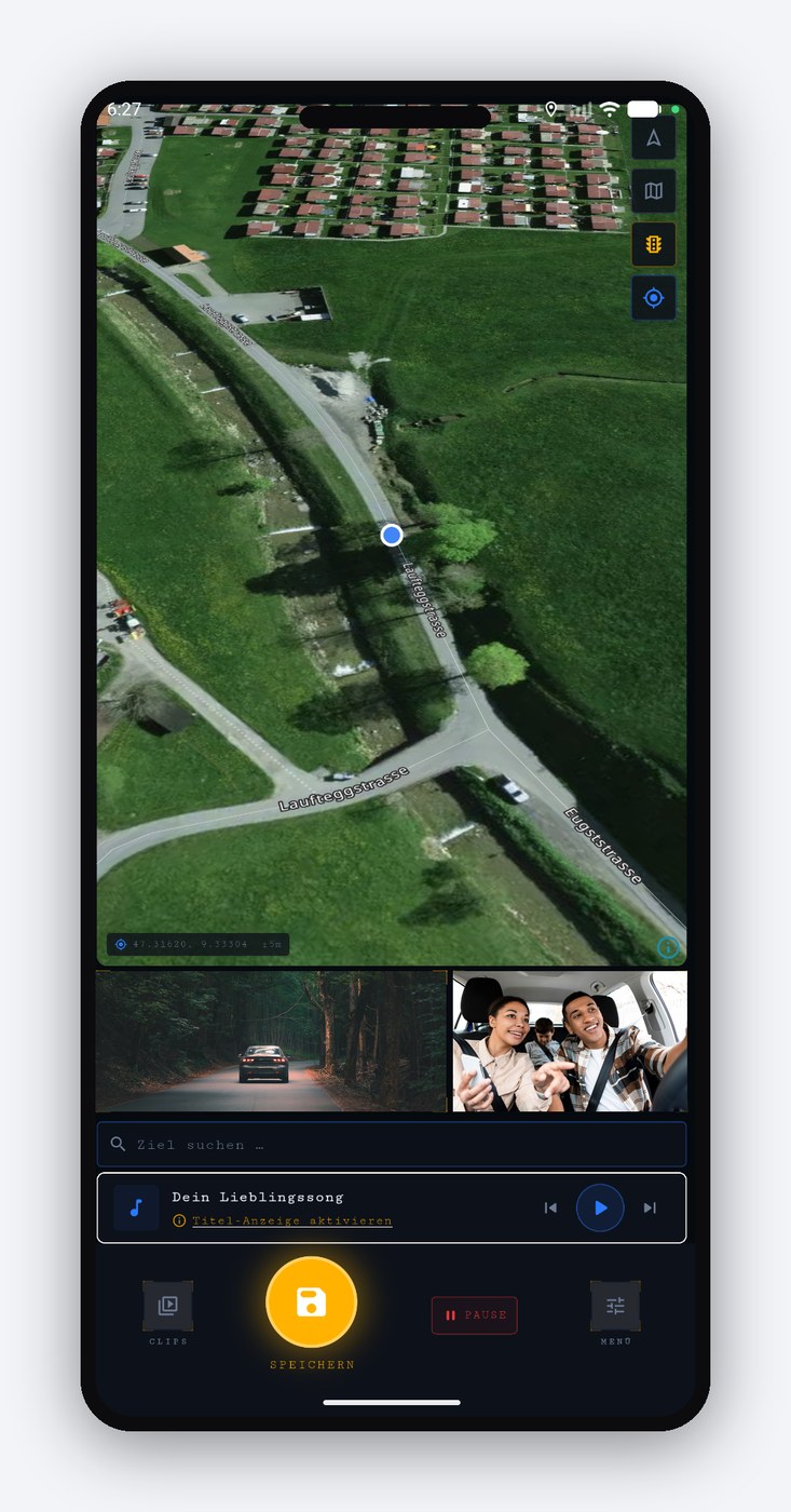DashPhone Navigation mit Live-Aufnahme und Musik